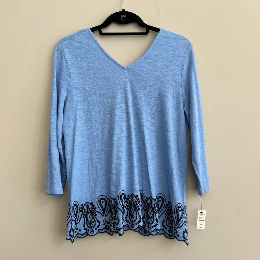 Talbots blue v neck top petite medium